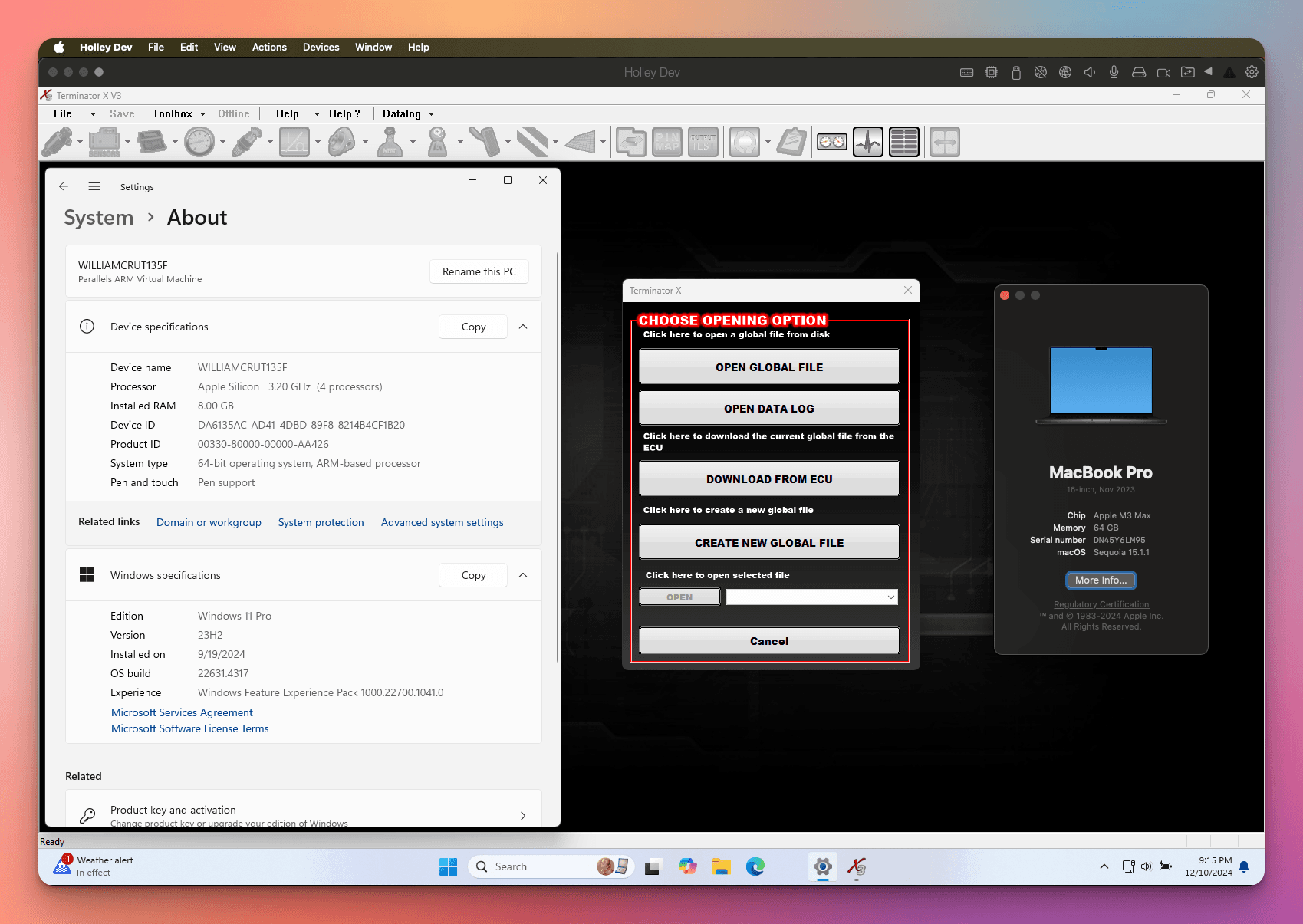 Holley EFI running on an M-Series Mac